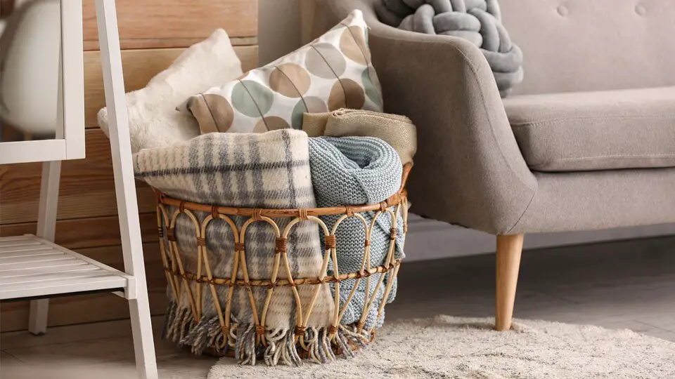 basket for blankets living room